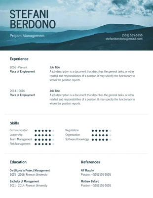 Free  Template: Modern Mountain Project Management Resume Template