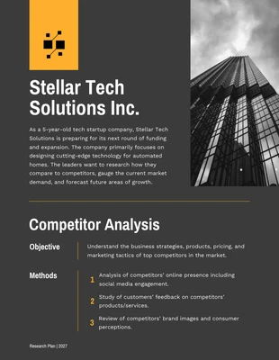 Free  Template: Black Yellow Competitor Research Plan Template