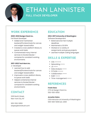 Free  Template: Simple Turquoise Corporate CV Resume Template