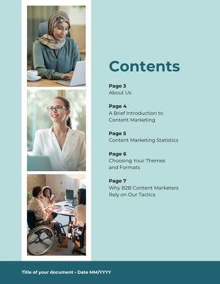 Free  Template: Teal Content Marketing Table of Contents Template