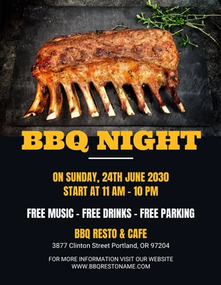 Free  Template: Black Yellow BBQ Night Flyer Template