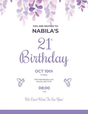 Free  Template: White And Purple Modern Aesthetic 21st Birthday Invitation