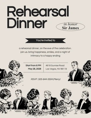 Free  Template: Vintage Pastel Illustrate Rehearsal Dinner Invitation