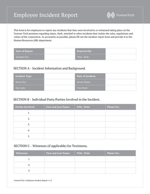 Free  Template: Employee Incident HR Report Template