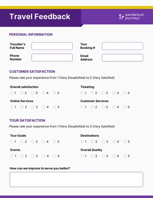 business interactive Template: Simple Purple Yellow Travel Feedback Forms