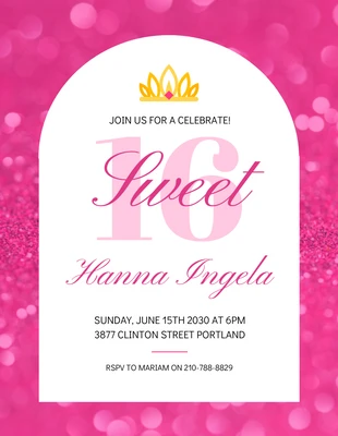 Free  Template: Pink Modern Glitter Sweet 16 Birthday Invitation