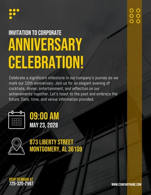 Free  Template: Black And Yellow Modern Luxury Elegant Anniversary Company Event Invitation