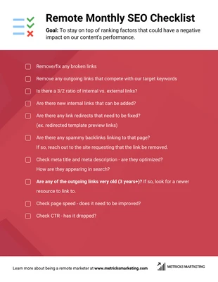 Free interactive Template: Remote Monthly SEO Checklist Template