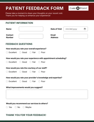 Free interactive Template: Simple Clean Burgundy and Green Feedback Forms