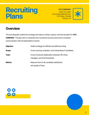 Free  Template: Yellow Blue Recruiting Plan Template