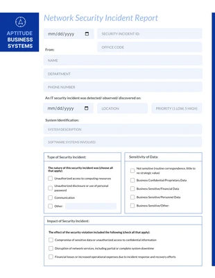 Free interactive Template: Blue IT Incident Report Template