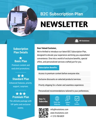 Free  Template: B2C Subscription Plan Newsletter Template