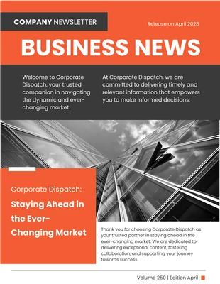 Free  Template: Orange Black Company Business Newsletter Template