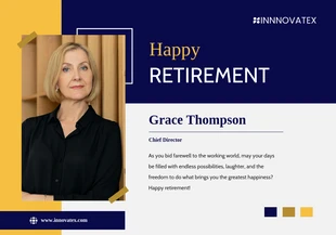 Free  Template: Navy Yellow White Simple Modern Happy Retirement Card