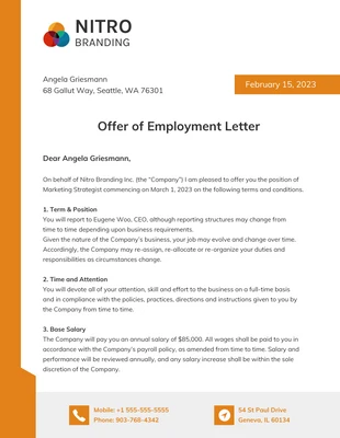 business  Template: Colorful Job Offer Letter Template