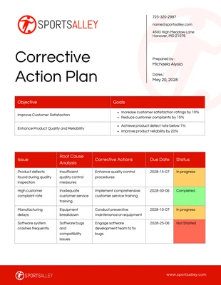 Free  Template: White Red Corrective Action Plan Template