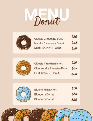 Free  Template: Cream Simple Illustration Donut  Dessert Menu