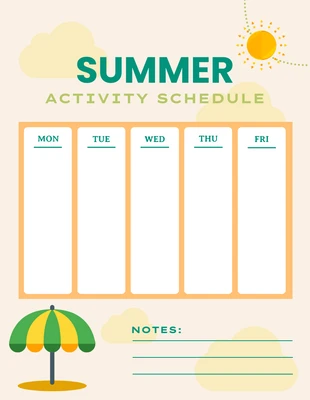 Free  Template: Light Cream Modern Illustration Summer Activity Schedule Template