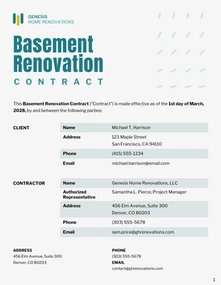 premium  Template: Basement Renovation Contract Template