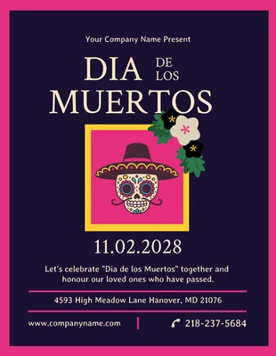 Free  Template: Pink Navy Dia De Los Muertos Mexican Festival Template