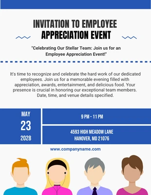 Free  Template: White And Blue Minimalist Simple Playful Appreciation Company Event Invitation