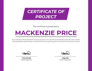 Free  Template: White Purple Simple Certificate Design for Project Template