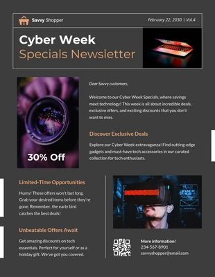 Free  Template: Cyber Week Specials Newsletter Template