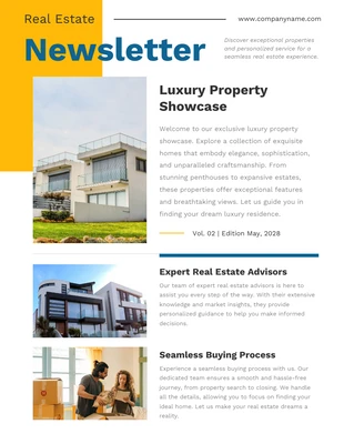 Free  Template: Yellow Grey Luxury Property Newsletter Template