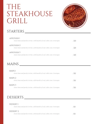 premium  Template: Steakhouse Menu