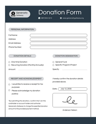 Free  Template: Pickled Bluewood Donation Form Template