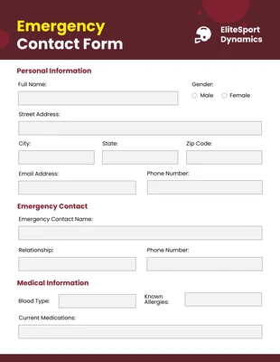 business interactive Template: Emergency Contact Form