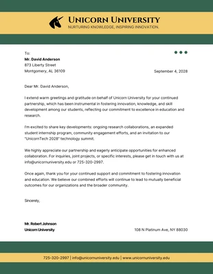 Free  Template: Modern Green Yellow University Letterhead