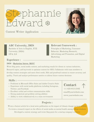 Free  Template: Simple Content Writer Resume Format Template