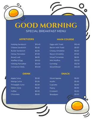 Free  Template: White And Blue Minimalist Illustration Breakfast Menu