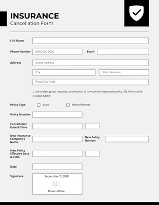 Free  Template: Insurance Cancellation Form Template