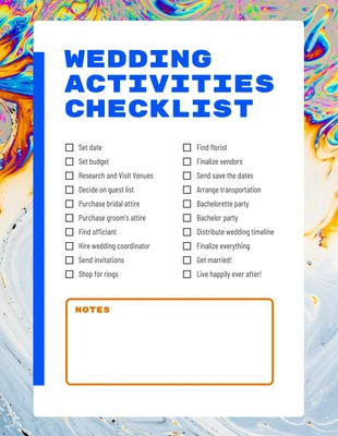 Free  Template: Modern Wedding Activities Checklist Infographic Template