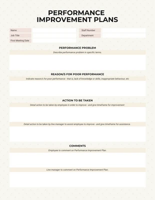 Free  Template: Cream Performance Improvement Plan Template