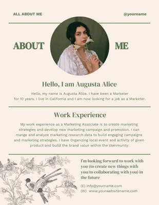 Free  Template: Light Yellow And Dark Green Modern Vintage All About Me Poster