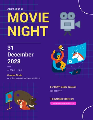 Free  Template: Purple and yellow illustration movie night