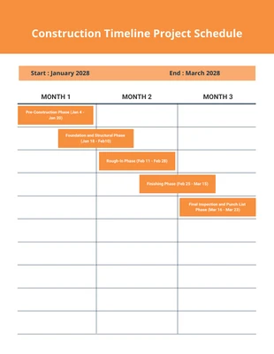 Free  Template: Orange Construction Project Schedule Template