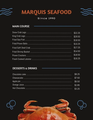 Free  Template: Black Simple Seafood Menu