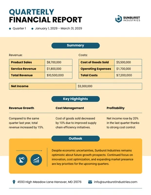 Free  Template: Quarterly Financial Report Template