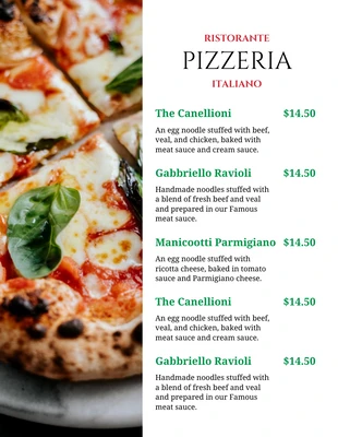 Free  Template: White Simple Photo Italian Restaurant Food Menu