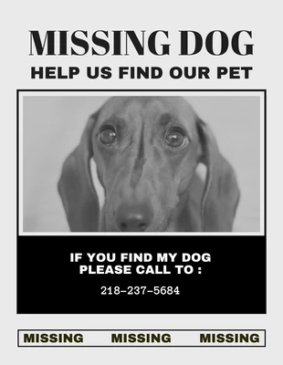 Free  Template: Gallery Black Missing Dog Flyer Template