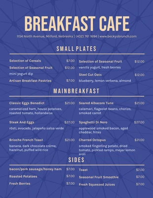 Free  Template: Blue And Gold Modern Breakfast Menu