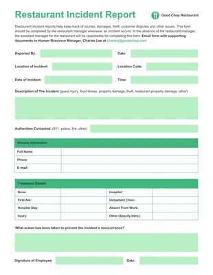 premium  Template: Restaurant Incident Report Template