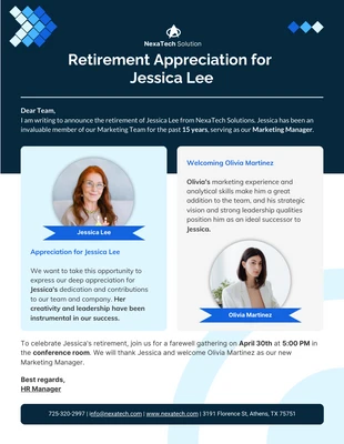 Free  Template: Retirement Appreciation Email Newsletter Template