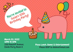 Free  Template: Funny Pig Birthday Party Invitation