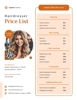 Free  Template: Hairdresser Price List Template