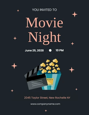 Free  Template: Black and Peach Minimalist Movie Night Invitation